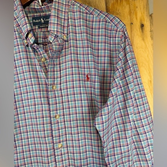 Ralph Lauren Long Sleeve Plaid Button Down Shirt Classic Fit Menswear L - Picture 8 of 9